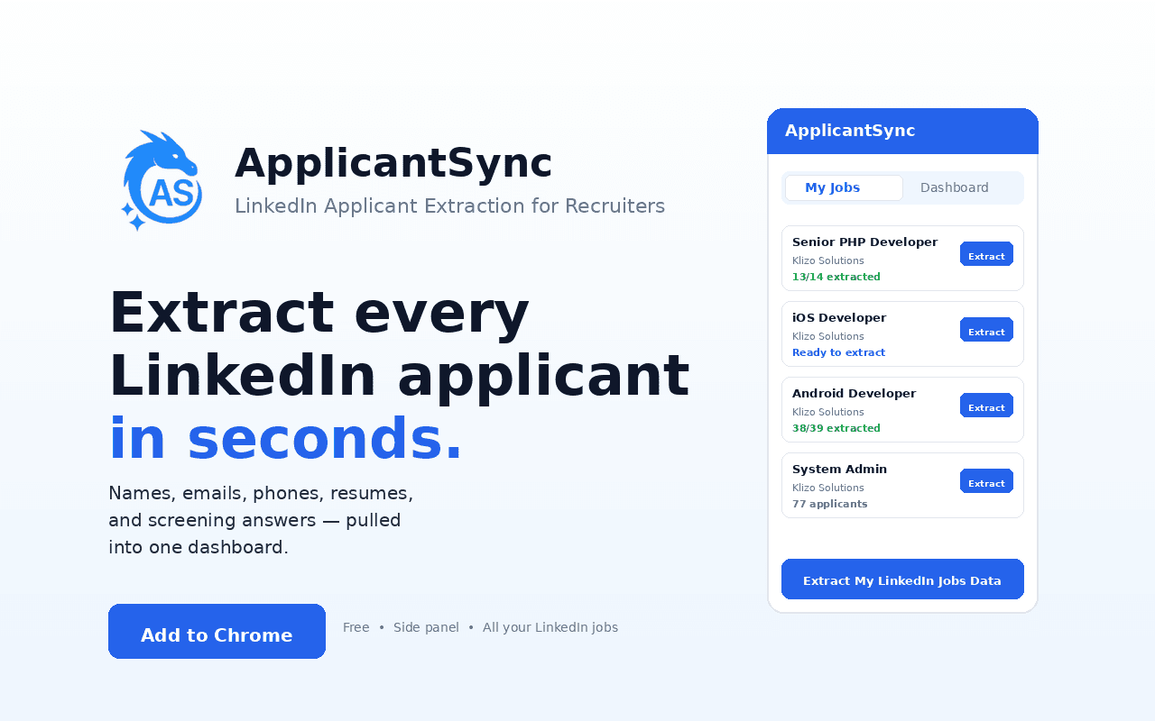 ApplicantSync Chrome extension extracting LinkedIn job applicants