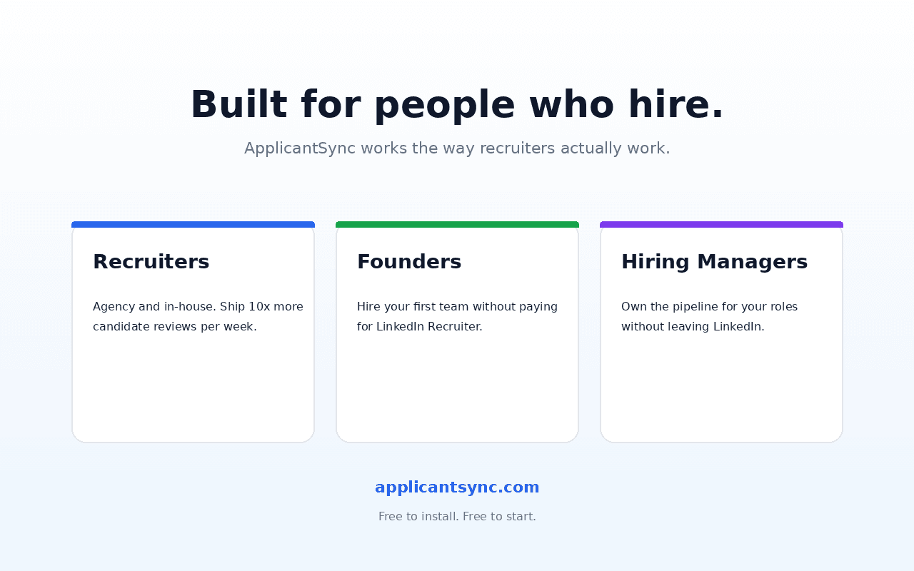 ApplicantSync is built for recruiters, founders, and hiring managers